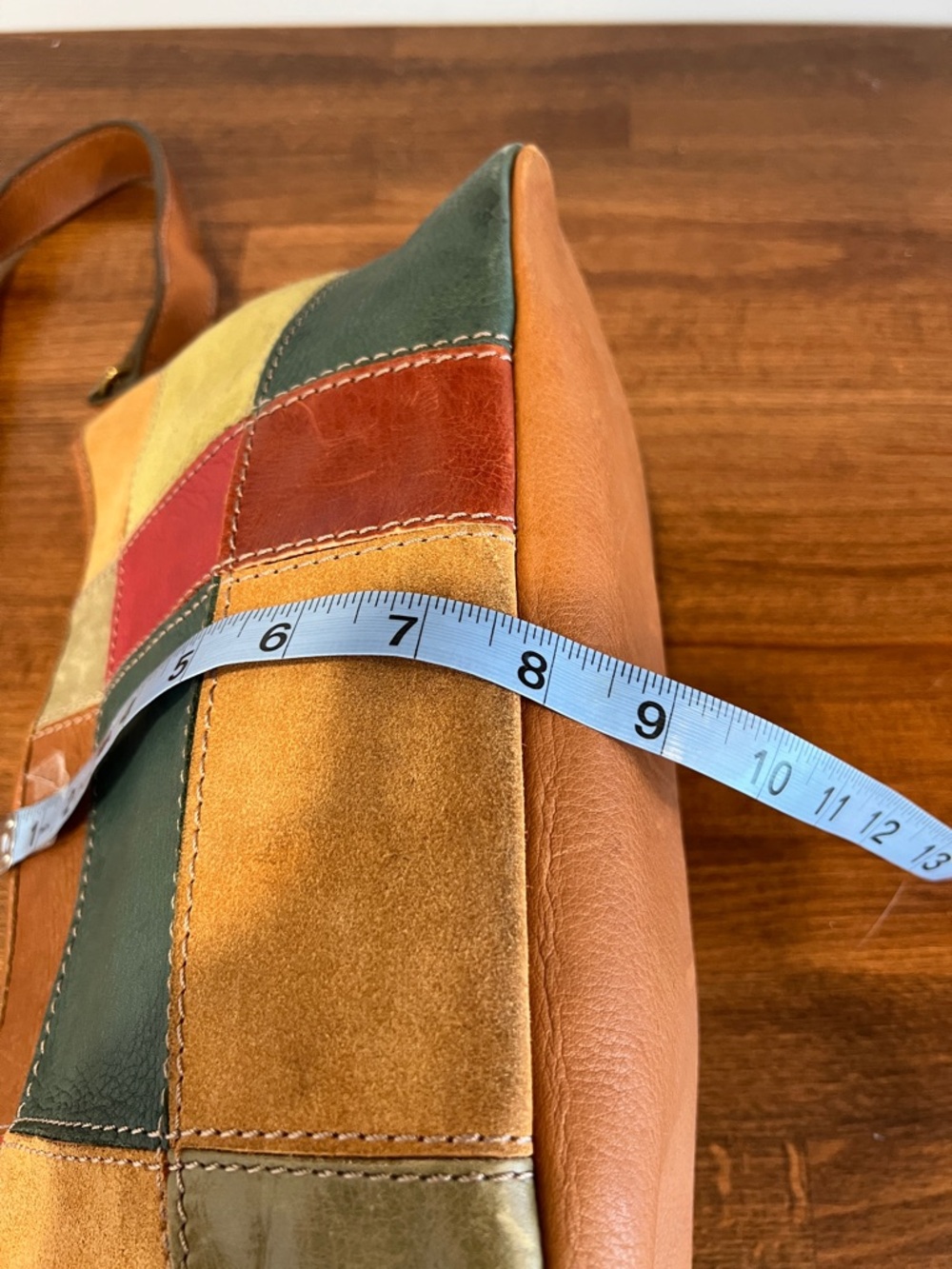 Vintage Fossil Multicolor Patchwork Leather Shoulder Bag - Tan, Green & Red - Picture 6 of 7